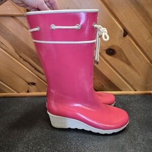 Sperry Top Sider Womens Tall Hot Pink Wedge Rain Boots Fleece Lined Size 10